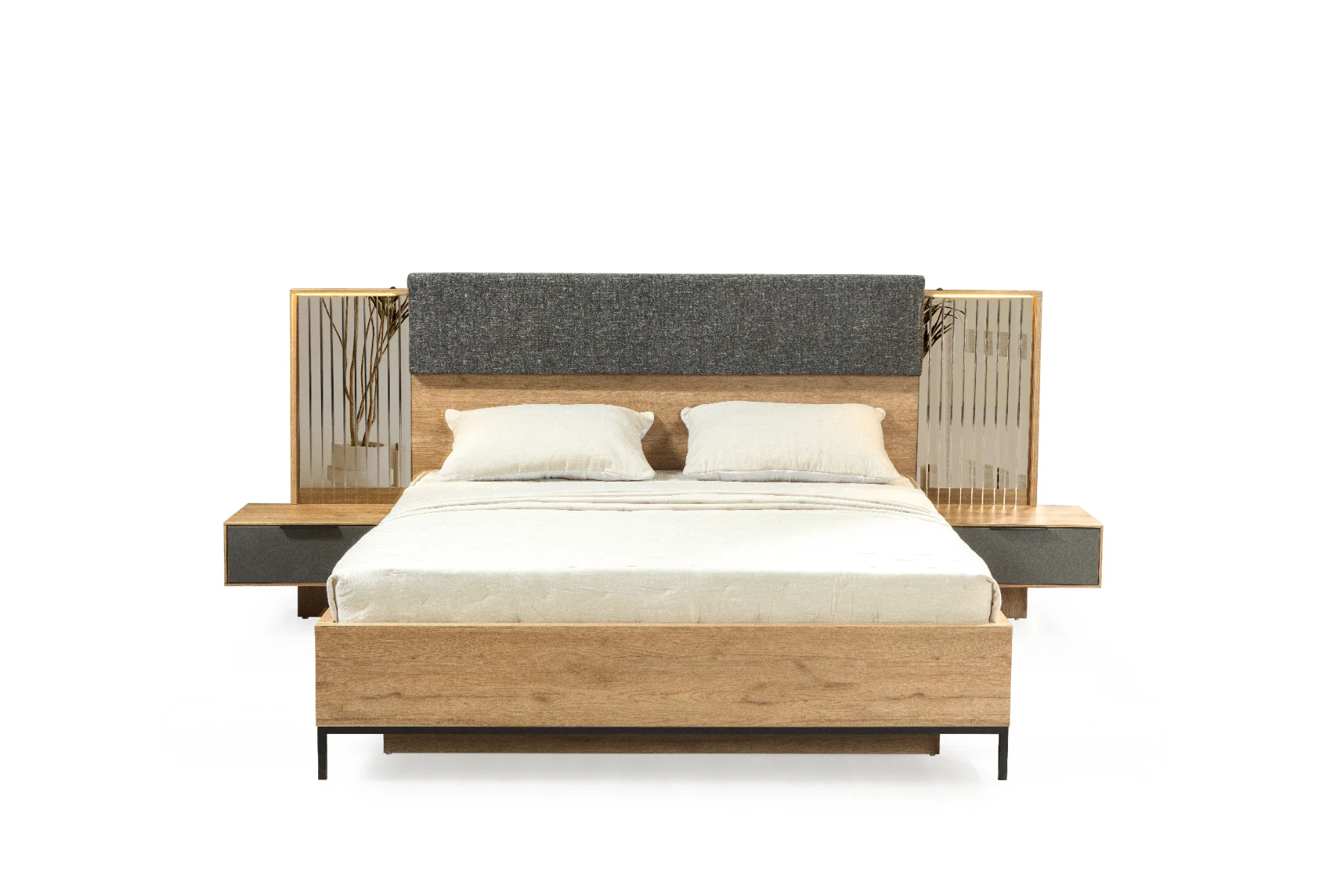 Milano Table de Chevet avec Panneau Miroir