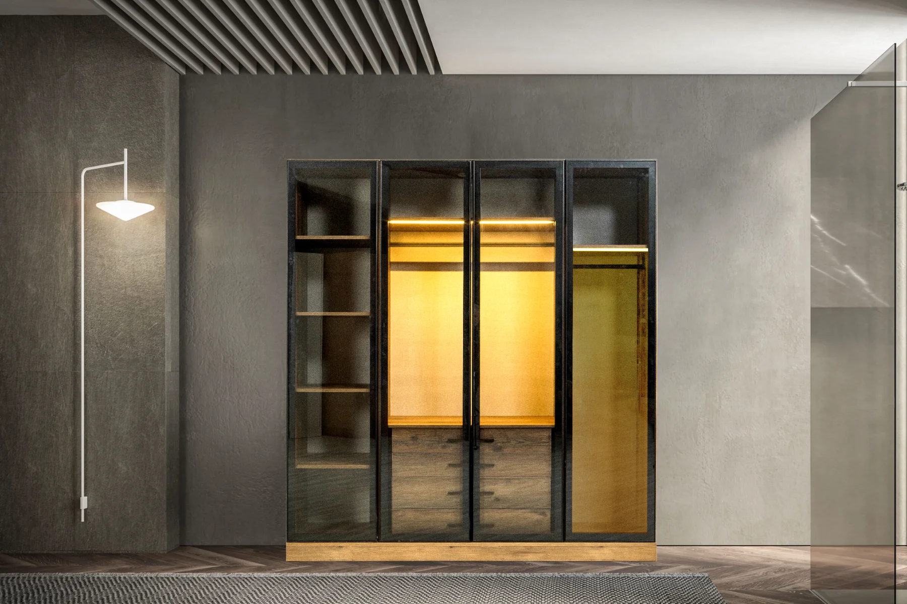 Venüs Gardırop 4 Kapaklı Füme Camlı