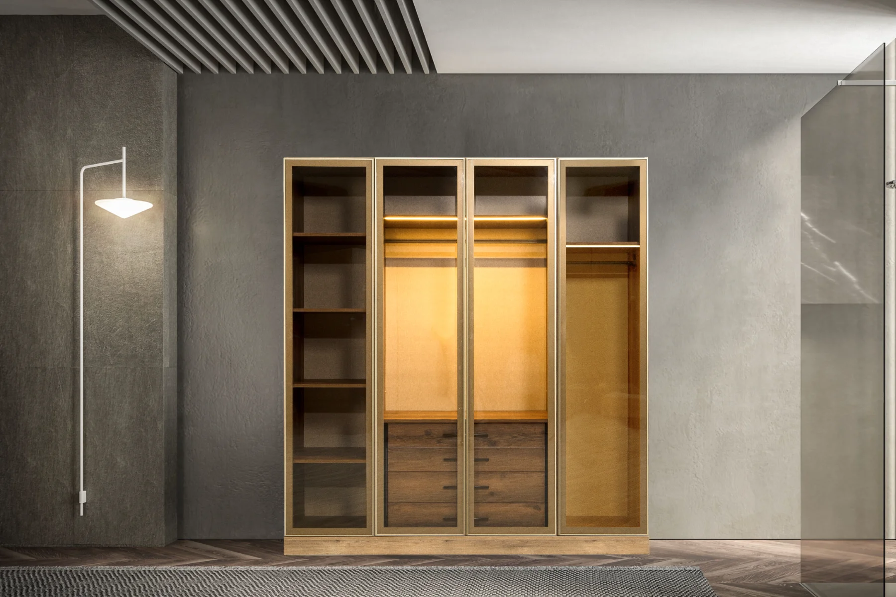 Armoire Vénus 4 Portes Vitrées Bronze