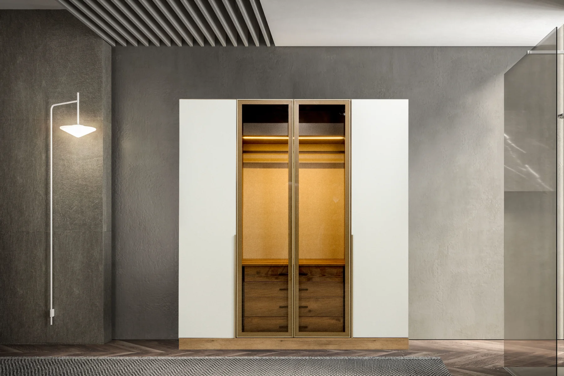 Armoire Venüs 4 Portes 2 Vitres Bronze