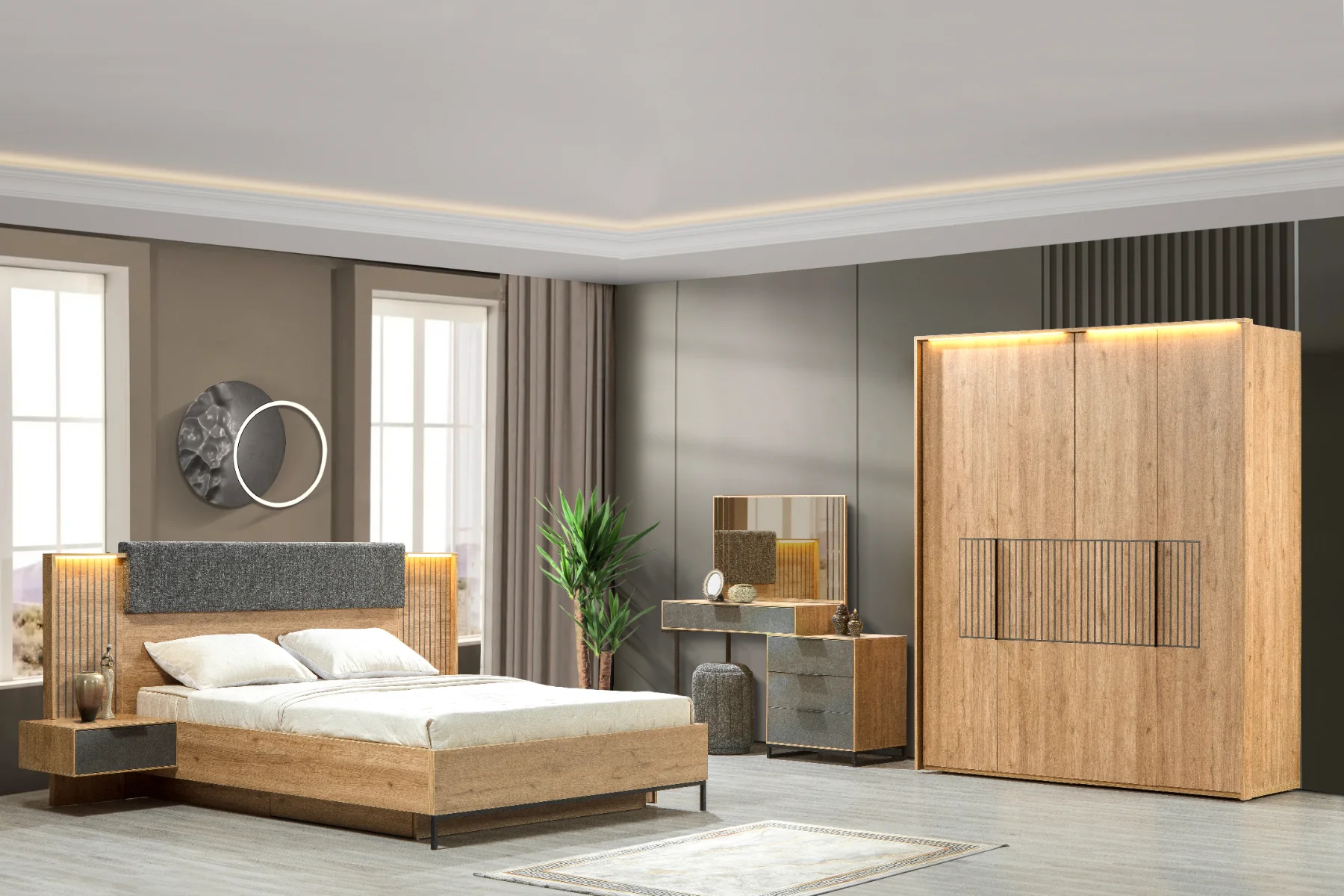Armoire de Chambre Milano 4 Portes en Bois