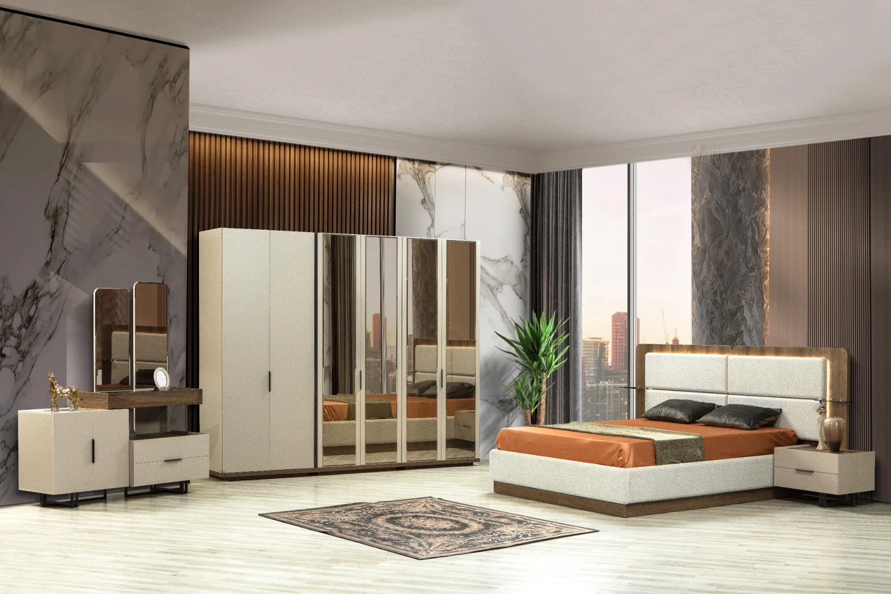 Chambre à Coucher Erzin 6 Portes avec Miroir