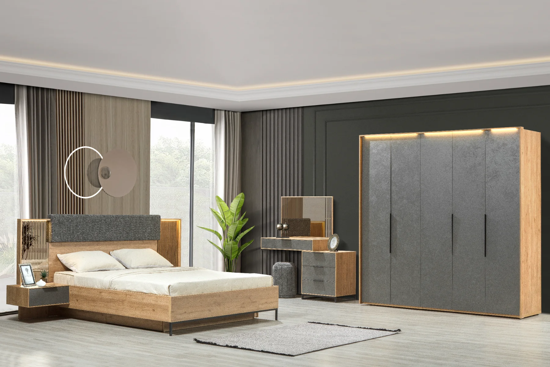 Chambre Milano Armoire 5 Portes Anthracite
