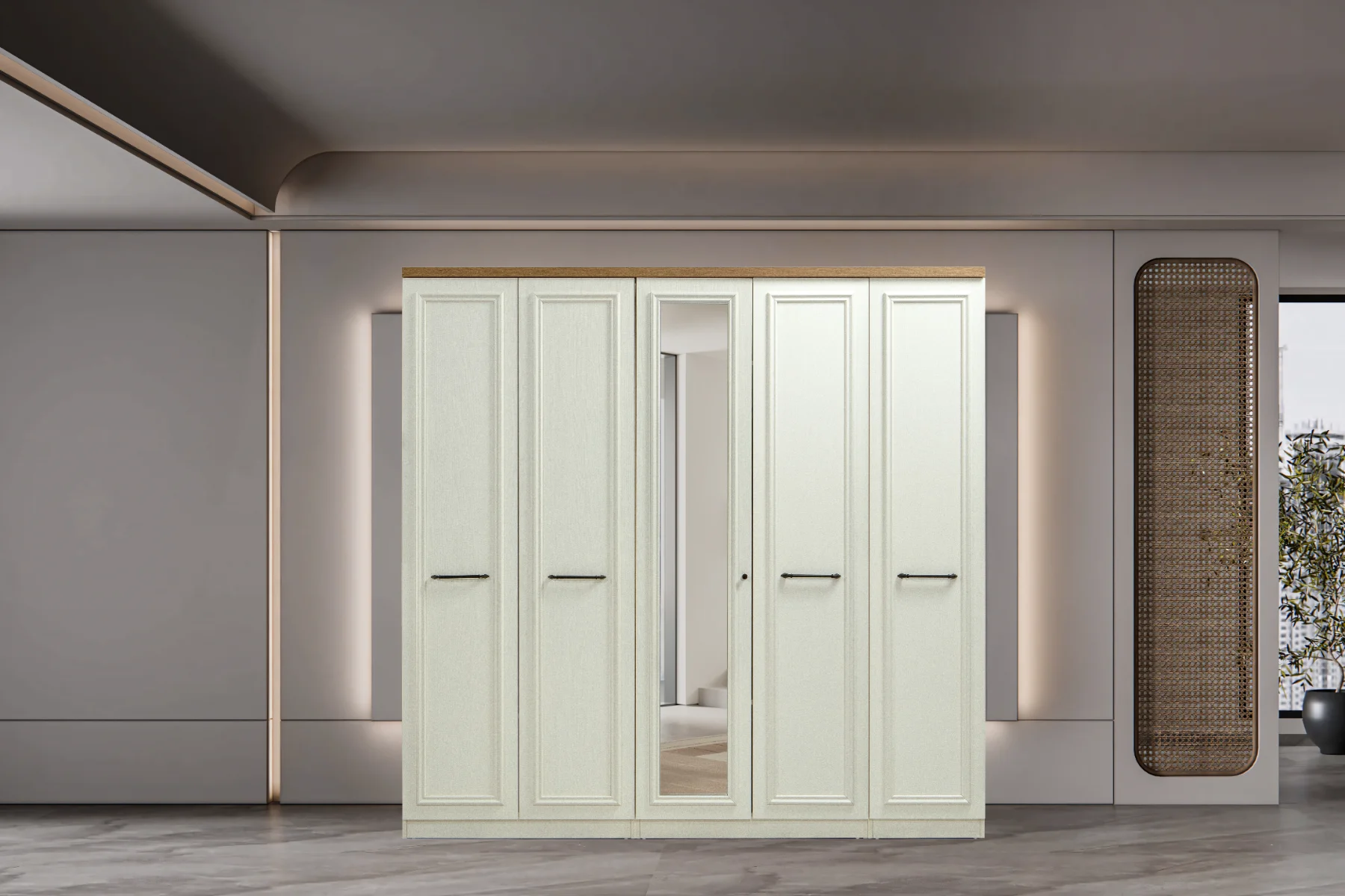 Rose Armoire Miroir 5 Portes