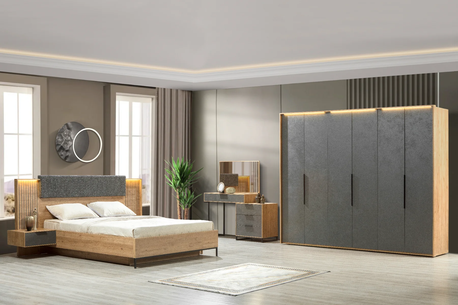Armoire de Chambre Milano 6 Portes Anthracite