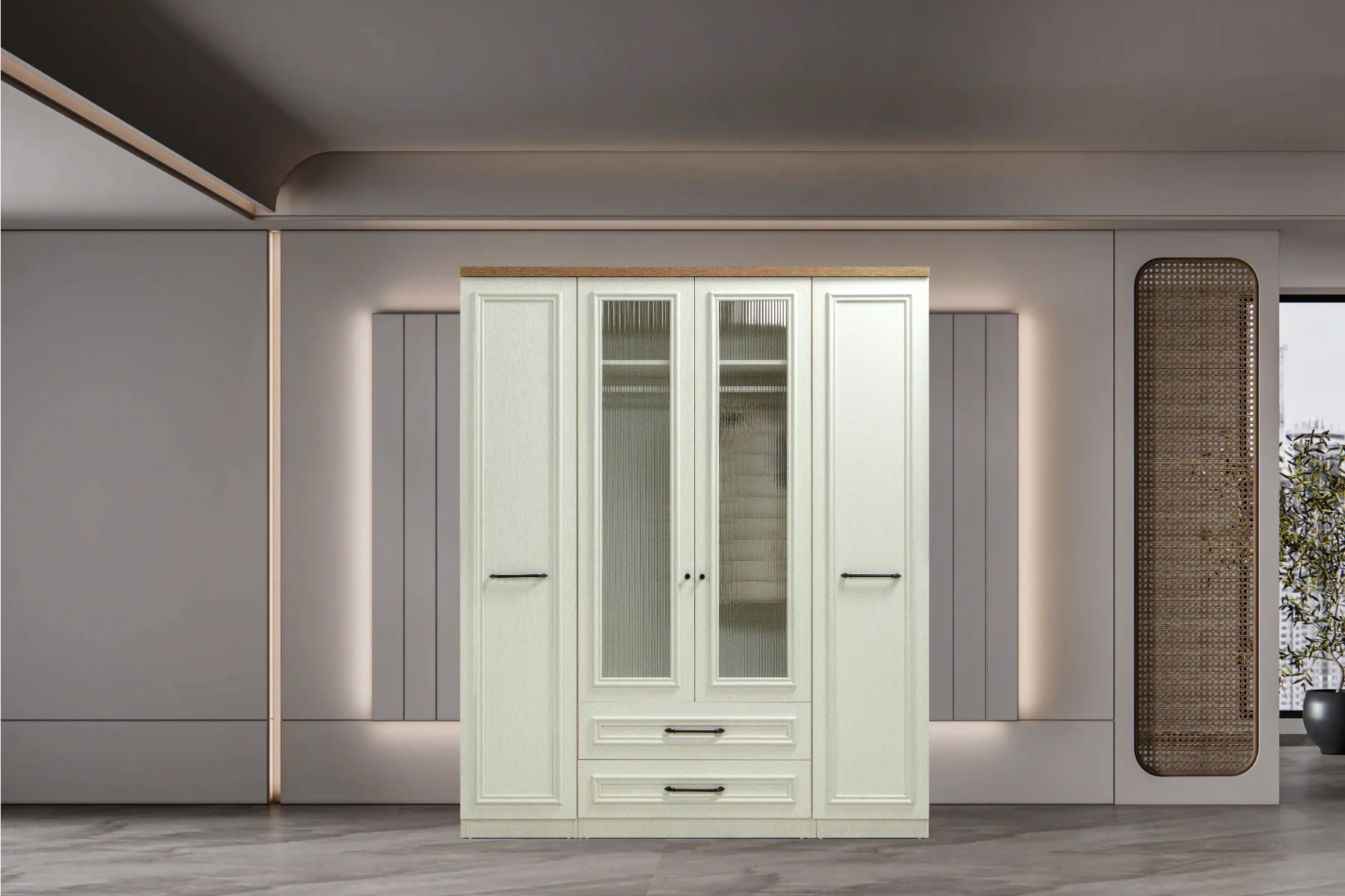 Rose Armoire 4 Portes avec Tiroirs