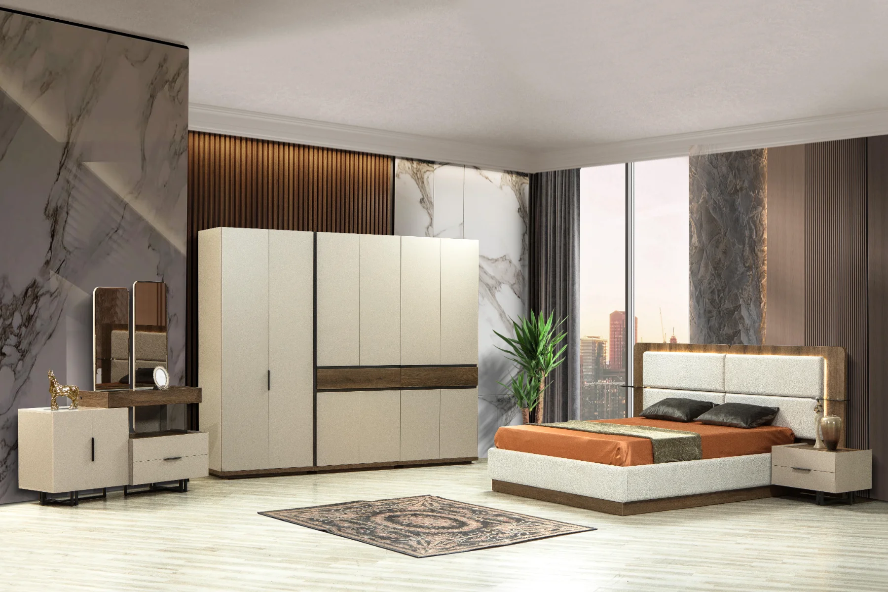 Chambre à Coucher Erzin 6 Portes avec Tiroirs