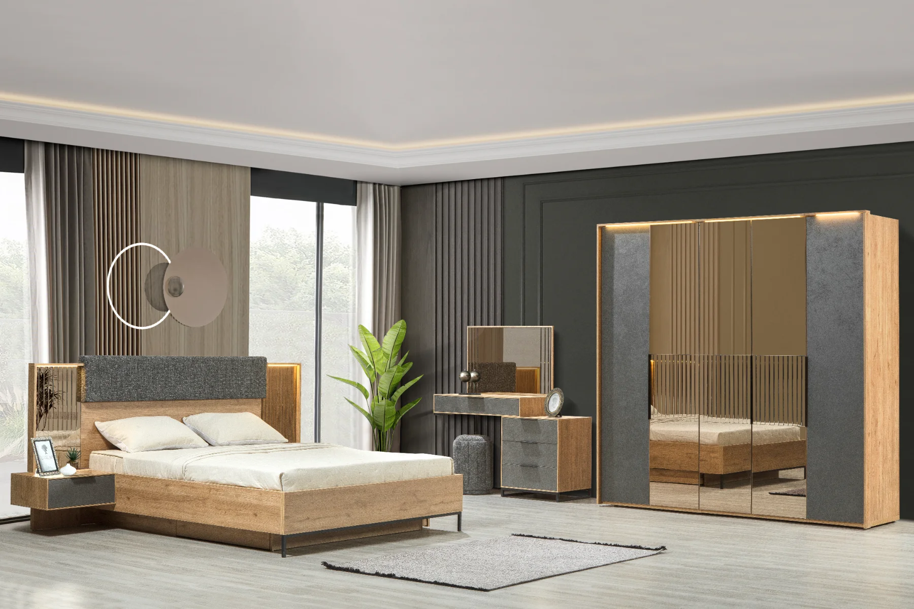 Armoire de Chambre Milano 5 Portes avec Miroir