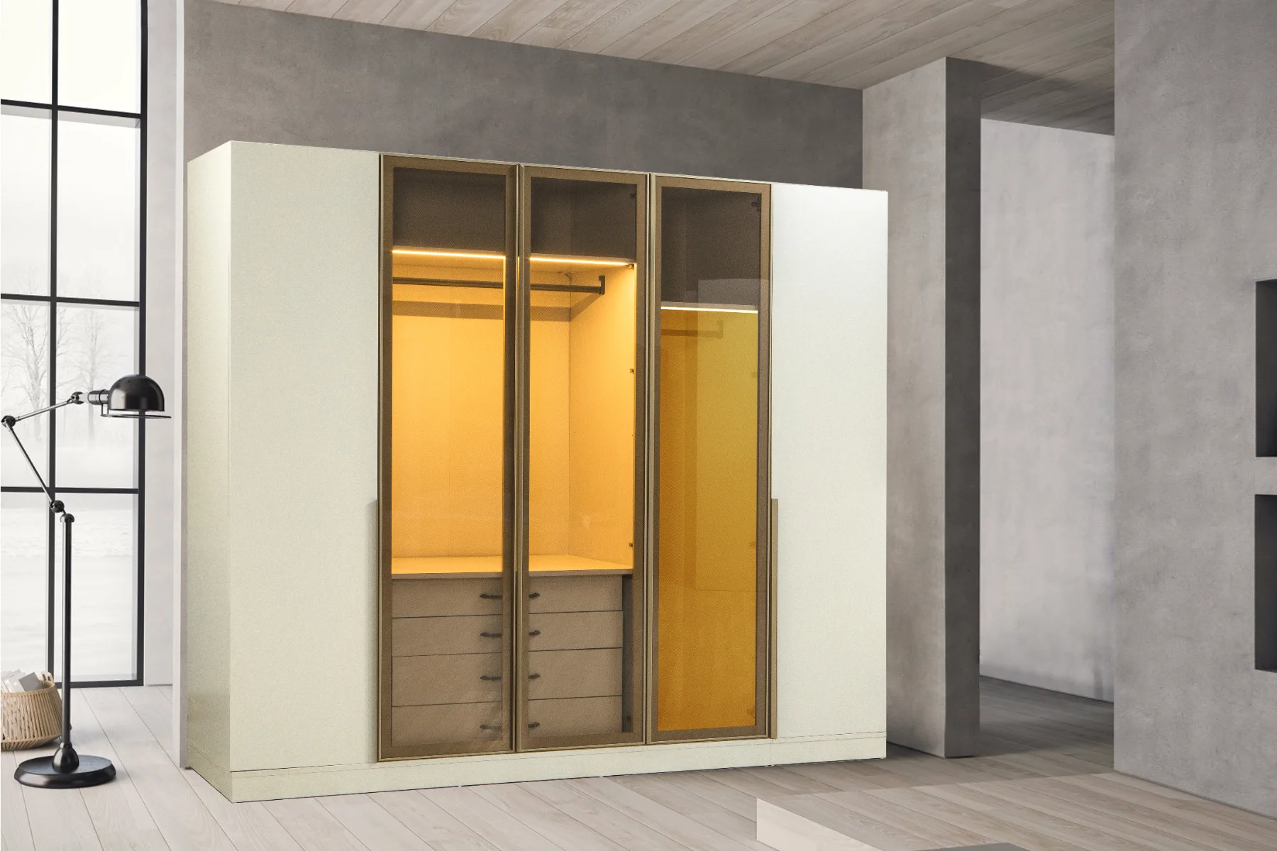 Venüs Gardırop 5 Kapaklı 3 Bronz Camlı