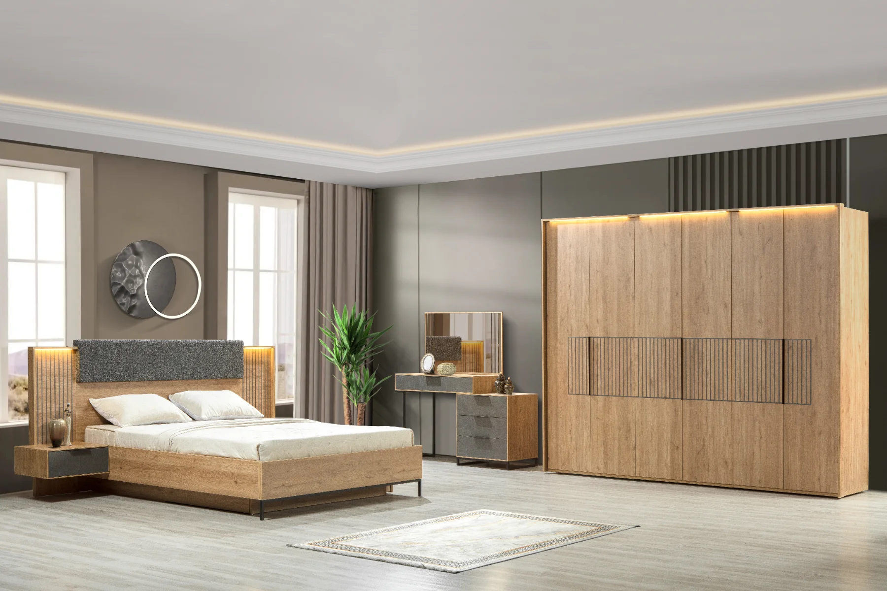 Armoire de Chambre Milano 6 Portes en Bois
